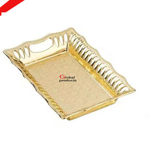 beautiful look <b>golden</b> finished metal stainless steel designer serving tray for hotel restaurant and <b>bar</b> - Product Image 1