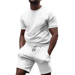 Ensemble T-shirt et short surdimensionné 100% coton biologique pour hommes, combinaison de sport d'été de haute qualité, survêtement respirant - Product Image 1