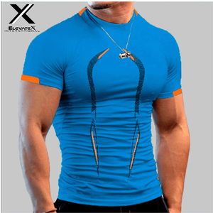 เสื้อยืดกีฬาแขนสั้นทรงสลิมฟิตสำหรับผู้ชาย ElevateX International ลายพิมพ์เรขาคณิต แห้งเร็ว คอกลม ผ้าถักโพลีเอสเตอร์ สีน้ำเงินเขียว - Product Image 2