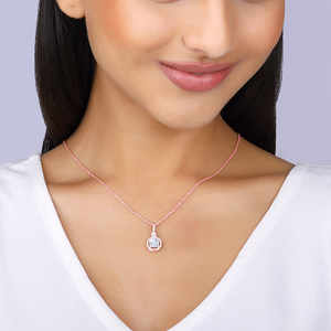 จี้หยดน้ำสีโรสโกลด์โซ่สีขาวเหลืองทองมีเพชรเพทายรูปทรงดอกไม้น่ารักทันสมัยสำหรับการหมั้น - Product Image 2