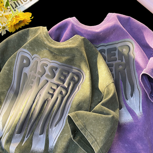 Personalizado para hombre Puff Imprimir Streetwear Tee OEM Fábrica de algodón de gran tamaño T Shirt 3D Raised Logo Design Shirt - Product Image 1