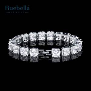 10mm14K <b>White</b> Iced Out <b>Gold</b> Plated 925 Sterling Silver Princess Cut Clustered Tennis <b>Bracelet</b> For <b>Men</b> - Product Image 2