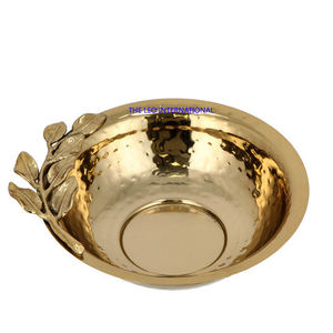 Bol décoratif en métal brillant plaqué or, forme de feuille, texture martelée, accessoires de cuisine, bol durable - Product Image 4