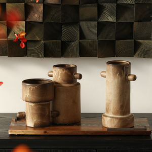 FLOLENCO CASA Wabi-sabiダブルネイルセラミック花瓶インテリアセラミックボトル高い花花瓶装飾卓上花瓶 - Product Image 6