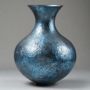 Jarrón azul decorativo NavyAura con patrón tradicional, jarrón de suelo de tono metálico, diseño Floral en relieve, decoración del hogar, declaración de acento - Product Image 1