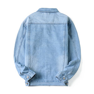 Fashion Regular Sleeve Coated Stand Collar <b>Denim</b> <b>Jacket</b> <b>Men</b> Casual Solid Color Vintage Slim Fit - Product Image 2