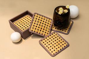 Luxe bohème Vintage Rectangle rotin sous-verres ensemble fabriqué à la main en bambou anti-rayures vaisselle accessoires tapis tampons - Product Image 2