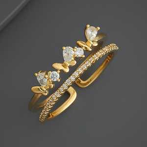 Bague Papillon Ajustable Plaqué Or Tendance pour Femme 186824, Sertie de Pierres Blanches Créées en Laboratoire par Pavé, Idéale comme Cadeau - Product Image 1