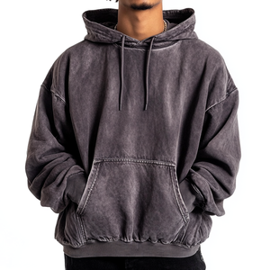 Venta caliente de los hombres Streetwear Heavy-Weight Vintage Distressed Sudadera con capucha de gran tamaño Acid Wash Pullover Hoodie para hombres - Product Image 5