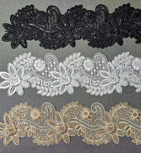 Encaje de Poliéster/Algodón Suave con Lentejuelas Metálicas Bordadas y Pedrería, Tacto Suave, Decoración para Lehenga de Novia, Exportación al por Mayor - Product Image 1