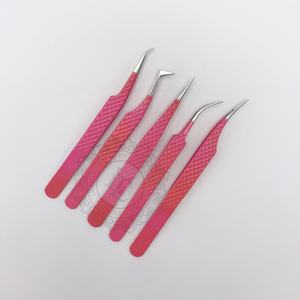 Custom Logo Blush <b>Pink</b> <b>Powder</b> Coating Eyelash Tweezers Stainless Steel Silver Tip Sustainable Diamond Grip Pattern Custom Logo - Product Image 5