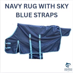 Navy Winter Horse Rug with Sky Blue Straps Cotton Filled - Product Image 3