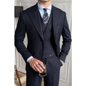 Costumes d'affaires italiens pour hommes de haute qualité, prêts à être expédiés, 3 pièces, <span class=keywords><strong>bleu</strong></span> marine uni, costumes de mariage, blazers - Product Image 3
