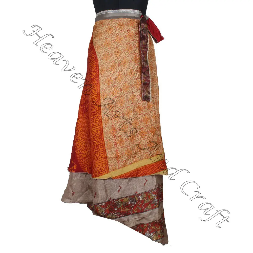 Beach Wear Vintage Silk Saree Magic 38" Long Length Wrap Vintage Silk Double Layer Reversible Magic Wrap Skirt dress for women