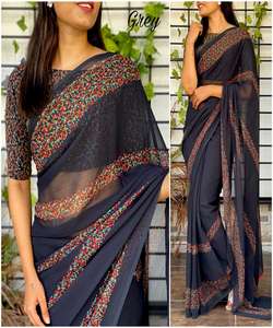 Bollywood Designer Saree Designer Miroir Travail Fleur Conception Doux Soie Tissu Impression Numérique Marron Couleur Sari avec Blouse Inde Ethnique - Product Image 3