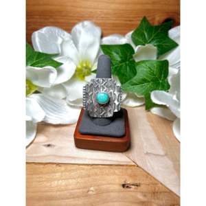 Tillie Jon Kingman <b>Boho</b> Style <b>Ring</b> Turquoise & Sterling <b>Silver</b> with Bezel Setting Size 9 Vermeil Rhodium Plating Everyday Wear - Product Image 1