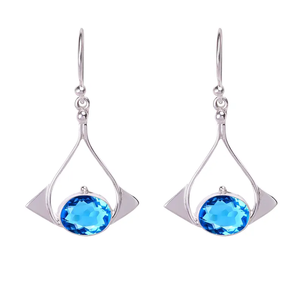 Pendiente de Topacio Azul de nuevo diseño, pendiente hecho a mano de Plata de Ley 925, pendiente de mujer, proveedores al por mayor, joyería - Product Image 1