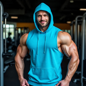 Sudadera con capucha sin mangas de malla de Color sólido para hombre, chaleco de entrenamiento atlético con capucha para Primavera, entrenamiento físico, gimnasio, camisetas deportivas - Product Image 4