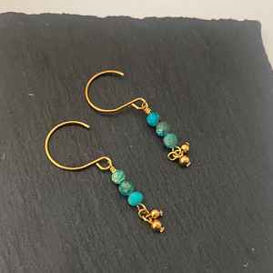 Diseñador de moda turquesa cuentas facetadas pendientes de gota latón oro mujer joyería accesorio boda fiesta Hldi Mehnedi desgaste - Product Image 4