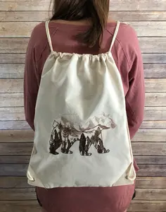 Custom Logo Tote Bag Colorful Soft Calico Canvas Cotton <b>Drawstring</b> with Double String Personalized Promotional Package Bag - Product Image 5