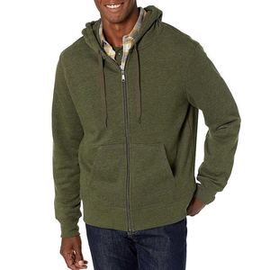 Sudadera con capucha de algodón polar para hombre personalizada directa de fábrica cómoda transpirable con bolsillo con cremallera patrón sólido e estampado estilo de moda - Product Image 2