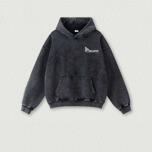 Nueva Sudadera con capucha negra personalizada al por mayor Lisa pesada 400gsm algodón lavado con ácido Sudadera con capucha de gran tamaño desgastada para hombres - Product Image 1