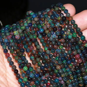 Cuentas de Ópalo Etíope Negro, Lisas, de 4-6 mm, Bolas de Ópalo de Fuego, Ópalo Natural Brillante de Etiopía para Cuentas de Bolígrafos, Gemas Mehrajudin - Product Image 4