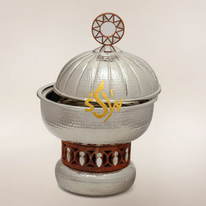 Casserole en argent la plus recherchée, chauffe-plat moderne en bois avec couvercle métallique pour hôtels, mariages, traiteurs et buffets - Product Image 6