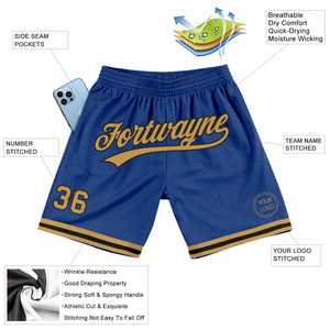 Pantalones cortos personalizados Royal Old Gold-Black Authentic Throwback Basketball Shorts Sportswear ommiz industry - Product Image 2