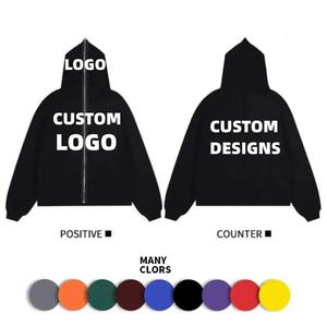 Y2K Custom Men's 100% Cotton Full-Zip Winter Hoodie for Digital 3D Foam Fleece Embroidered Oversized Hood Solid <b>Pattern</b> - Product Image 2