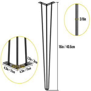 DIY <b>Metal</b> Furniture Legs 880lbs Load, 16" Hairpin Table Legs 4 Pcs <b>Metal</b> Legs for <b>Bench</b> Coffee Table Desk EDPTBL015 - Product Image 3
