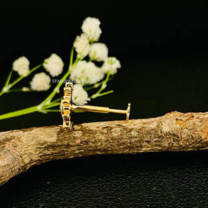 ต่างหูเม็ดเดี่ยวเม็ดเพชรธรรมชาติสีทอง14K เจาะเครื่องประดับอย่างดี - Product Image 1