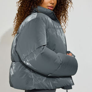 Chaqueta Acolchada para Mujer, Estilo Urbano, Nueva Moda, Cortavientos, Cuello Camisero, Color Gris Brillante, Cómoda - Product Image 3