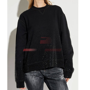 Sudadera de invierno para mujer con precio al por mayor y logotipo personalizado, estilo holgado más vendido con diseño de diamantes de imitación en la parte delantera - Product Image 3