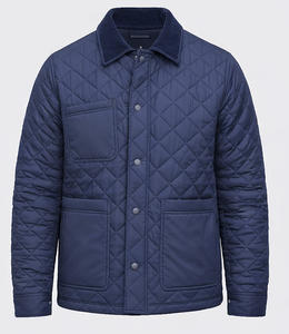 Chaqueta Acolchada Azul Marino para Hombre, Chaqueta Ligera de Invierno para Trabajo, Prenda Exterior con Botones a Presión y Diseño Acolchado de Diamantes - Product Image 2