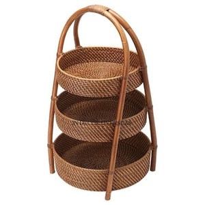 Panier de rangement et de cadeaux à 3 niveaux en rotin de qualité supérieure pour mariage et événements avec poignée et support à prix impressionnant - Product Image 1