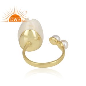 แหวนชุบทอง18K เปลือกหอยมุกคู่ดีไซน์ทำด้วยมือผู้ผลิตเครื่องประดับแบบปรับได้ - Product Image 5