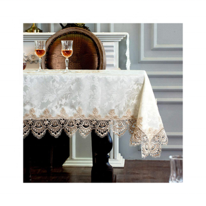 Budget Friendly 100% Cotton Embroidered <b>Beige</b> Table Cloth 60x90 Inches Quick Dry Machine Washable Ideal For Home Entertaining - Product Image 1