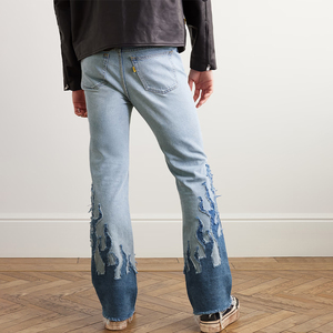 Homme 100% coton Denim droit Hip Hop jean hiver coupe évasée fabriqué à la main moustaches pantalon ample Vintage lavage jean bas quantité minimale de commande - Product Image 3