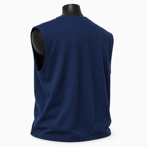 เสื้อกล้ามถักทรงโอเนคสีกรมท่าสำหรับผู้ชาย สไตล์ลำลอง เสื้อกล้ามคอกลมสีพื้นสำหรับผู้ชาย - Product Image 3