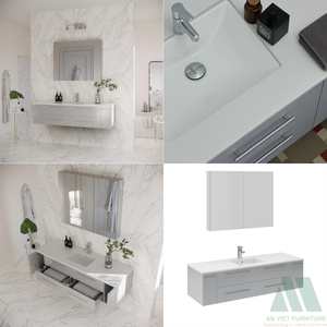 Gabinetes de baño de madera blancos compactos de estilo moderno, muebles para el hogar listos para montar, tocadores para dormitorio para hoteles privados - Product Image 2