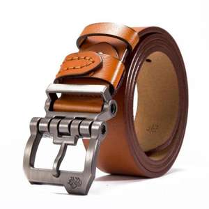 Cinturones de hebilla de acero de piel de vaca más vendidos, cinturones de hebilla de Pin Vintage hechos en India, su logotipo impreso, pantalones de caballero, cinturón de vestir de oficina - Product Image 5