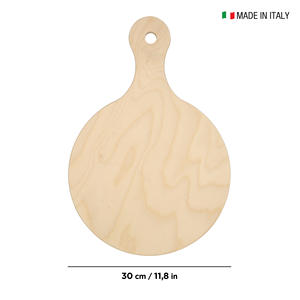 Planche à découper en bois naturel diam 30cm Pizza DEMOLLI fabriqué en italie poignée multi-usage marque privée - Product Image 2