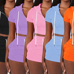 Conjunto Deportivo Y2K para Mujer, Primavera Verano, Sudadera con Capucha y Logotipo Personalizado, Chaqueta, Pantalones Cortos, Chándal de Dos Piezas - Product Image 3