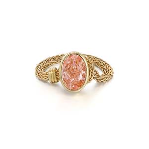 Anillo de Cadena con Diamante Rosa Ovalado Vívido de 2.51 Ct, Diamante Rosa Vívido de Fantasía VS1 Cultivado en Laboratorio en Oro Amarillo de 18K, Opción Audaz y Vanguardista - Product Image 3