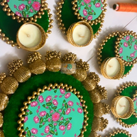 Ensemble de rangoli traditionnel en bois fait main avec porte-bougie chauffe-plat, décoration Diwali, centre de table, cadeau de mariage, souvenir de fête