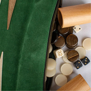 MORGANS INDUSTRIES <b>Backgammon</b> Game Set with Wooden Pieces Green Leather <b>Board</b> Foldable Design Eco-Friendly Unisex - Product Image 6
