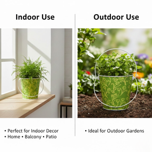 Maceta con Asa para Jardín | Maceta de Metal Galvanizado con Diseño Floral Verde, Decoración para Interiores y Exteriores, Hogar y Jardín, Regalo - Product Image 6