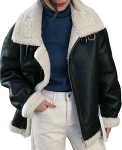 Blouson d'aviateur unisexe noir en peau de mouton véritable Sherpa en peau de mouton doublée de fausse fourrure Veste d'hiver en cuir rétro chaude - Product Image 1
