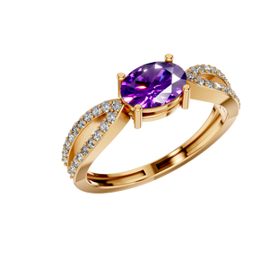 Anillo de Compromiso Único con Amatista Sintética Ovalada en Engaste de Puntas, Chapado en Rodio, Anillos Finos de Moissanita Original - Product Image 6